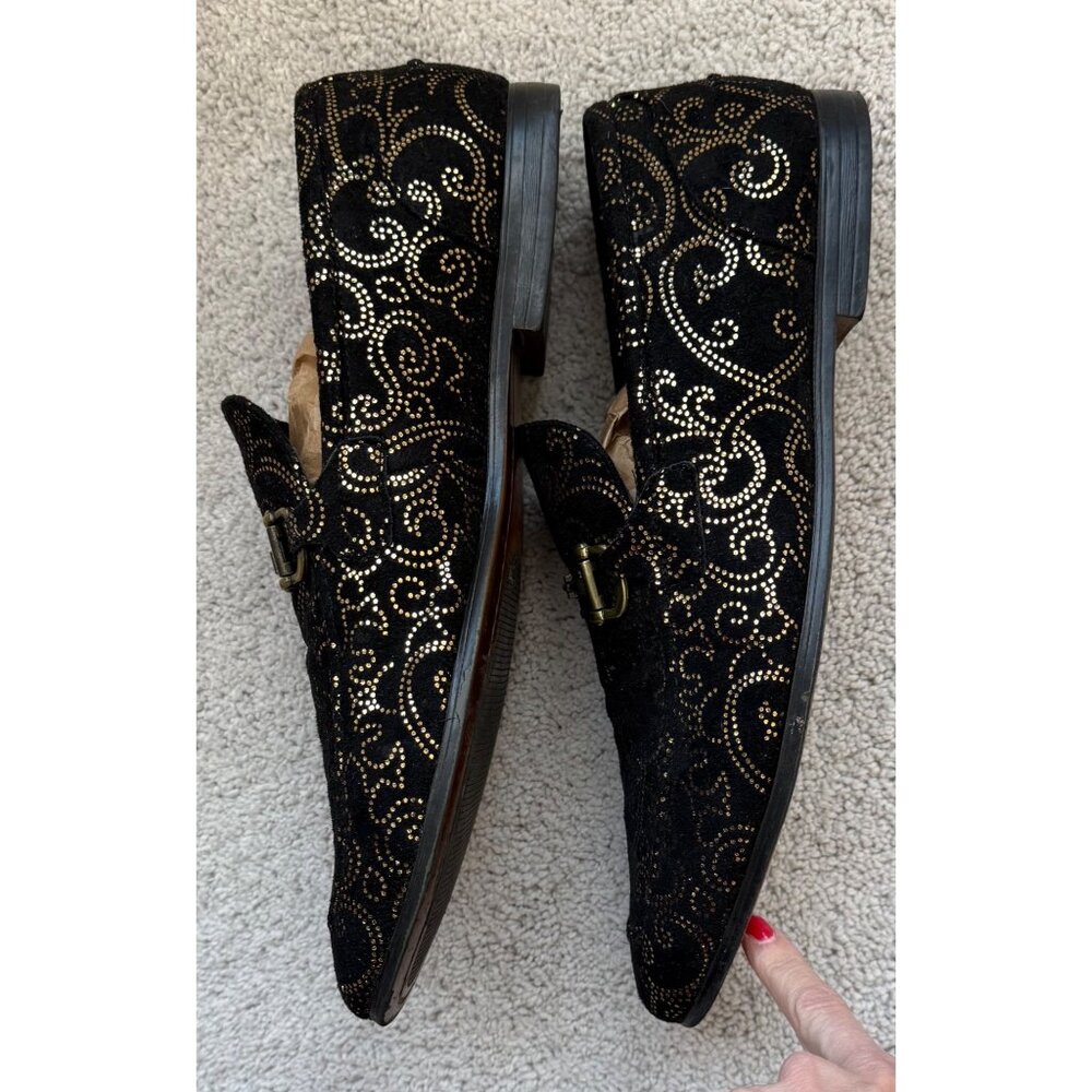 Steve Madden Shoes Mens Size 11.5 Black & Gold Scroll Slip-On Loafers - Picture 4 of 9